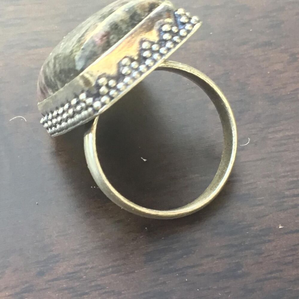 Handcrafted Rhodonite Boho Statement Ring Size 8 - Picture 5 of 6